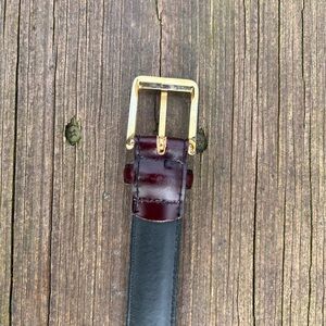 Men's Maroon Leather Belt with Gold/tone Buckle